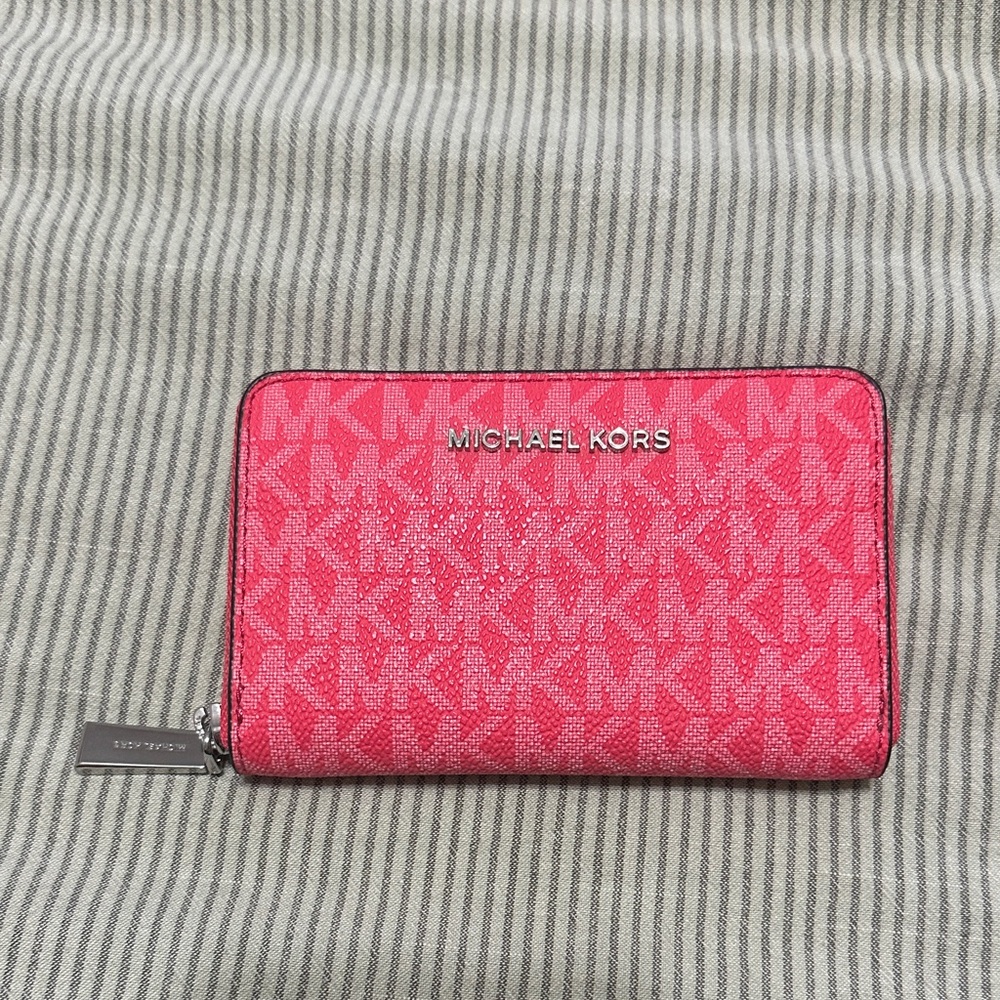 Michael Kors Pink Logo Zip Wallet